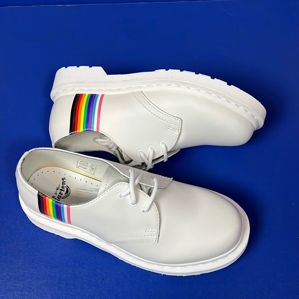 NEW DM Dr Martens Bouncing Soles Leather Lace Up Pride Rainbow Loafers Shoes